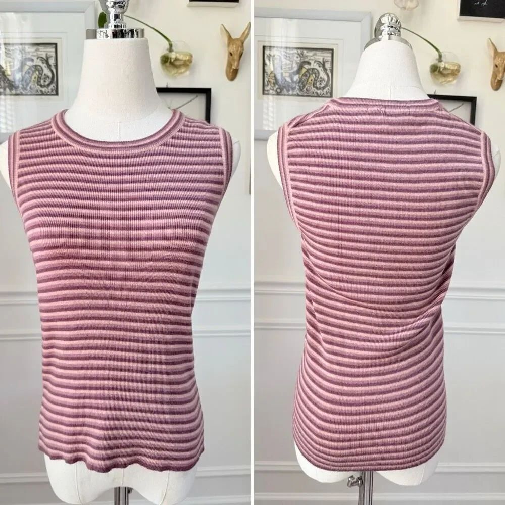 Vintage 70s Crazy Horse Pink Mauve Purple Stripe Knit Sweater Vest Tank Top S M